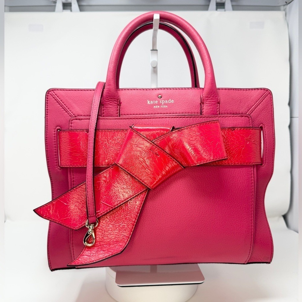 Kate Spade Bow Valley Rosa Satchel – Rare Vibrant Pink Leather w/ Statement Bow - Picture 4 of 7